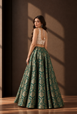 Set of 3 Emerald Green & Antique Gold Brocade Lehenga Choli with Dupatta – view 4