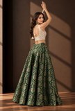 Set of 2 Emerald Green & Antique Gold Brocade Lehenga Choli Set – view 2