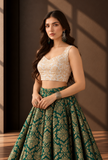 Set of 2 Emerald Green & Antique Gold Brocade Lehenga Choli Set – view 3