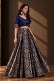 Set of 3 Royal Blue & Antique Gold Brocade Lehenga Choli with Dupatta – view 3