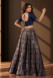 Set of 3 Royal Blue & Antique Gold Brocade Lehenga Choli with Dupatta – view 4