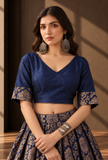 Set of 3 Royal Blue & Antique Gold Brocade Lehenga Choli with Dupatta – view 5