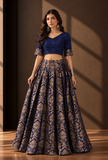 Set of 2 Royal Blue & Antique Gold Brocade Lehenga Choli Set
