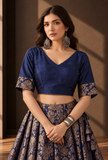 Set of 2 Royal Blue & Antique Gold Brocade Lehenga Choli Set – view 3