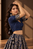 Set of 2 Royal Blue & Antique Gold Brocade Lehenga Choli Set – view 4