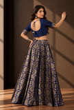 Set of 2 Royal Blue & Antique Gold Brocade Lehenga Choli Set – view 5