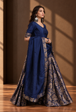 Royal Blue Dupatta with Antique Gold Brocade Border