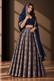 Royal Blue Dupatta with Antique Gold Brocade Border – view 2