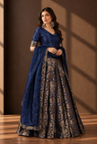 Royal Blue Dupatta with Antique Gold Brocade Border – view 3