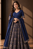 Royal Blue Dupatta with Antique Gold Brocade Border – view 4