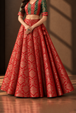 Crimson Gold Floral Brocade Flared Skirt – view 2