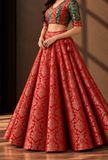 Crimson Gold Floral Brocade Flared Skirt – view 3