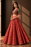 Crimson Gold Floral Brocade Flared Skirt – view 4
