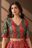 Crimson Gold Brocade Elbow-Sleeve Blouse – view 3