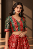 Crimson Gold Brocade Elbow-Sleeve Blouse – view 2