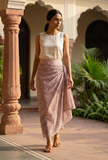 Baby pink color kota cotton contrast color floral blockprinted sarong draped high waist long skirt
