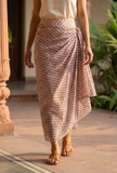 Baby pink color kota cotton contrast color floral blockprinted sarong draped high waist long skirt