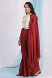 Maroon kota tassel embellished saree