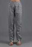 Metal Grey Chanderi Jacquard Straight Pant