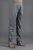 Metal Grey Chanderi Jacquard Straight Pant