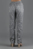 Metal Grey Chanderi Jacquard Straight Pant