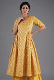 Honey Yelllow Chanderi Jacquard Flared Kurta