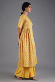 Honey Yelllow Chanderi Jacquard Flared Kurta