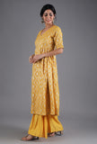 Honey Yelllow Chanderi Jacquard Flared Kurta