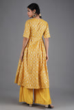 Honey Yelllow Chanderi Jacquard Flared Kurta