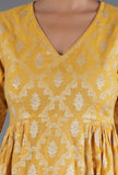Honey Yelllow Chanderi Jacquard Flared Kurta