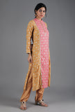 Yellow Ochre & French Pink Panelled Straight Kurta
