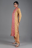 Yellow Ochre & French Pink Panelled Straight Kurta