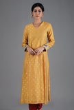 Honey Yellow V-Neck Chanderi Jacquard Kurta