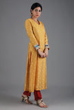 Honey Yellow V-Neck Chanderi Jacquard Kurta