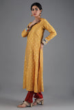 Honey Yellow V-Neck Chanderi Jacquard Kurta