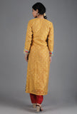 Honey Yellow V-Neck Chanderi Jacquard Kurta