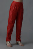 Rust Red Straight Chanderi Pant