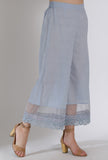 Powder Blue Solid Palazzo Pants With Organza & Lacework Detailing
