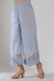 Powder Blue Solid Palazzo Pants With Organza & Lacework Detailing
