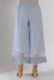Powder Blue Solid Palazzo Pants With Organza & Lacework Detailing