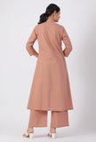 Set Of 2-Copper Cotton A-Line Kurta With Copper Cotton Flared Pants