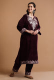 Set Of 2: Crater Brown Kashmiri Tilla Embroidery Phiran With Pant-Free Size