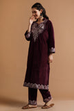 Set Of 2: Crater Brown Kashmiri Tilla Embroidery Phiran With Pant-Free Size