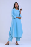 Women Blue V-Neck Cotton Kurta