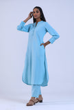 Women Blue V-Neck Cotton Kurta