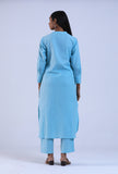 Women Blue V-Neck Cotton Kurta