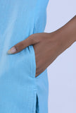 Women Blue V-Neck Cotton Kurta