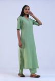 Set Of 2: Green Cotton Kurta with Pant & Dupatta Set