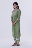 Green & White Color Cotton Block Printed Kurta