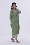 Green & White Color Cotton Block Printed Kurta